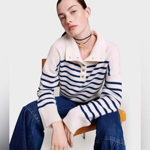 Maje Navy and Cream Striped Cashmere Jumper